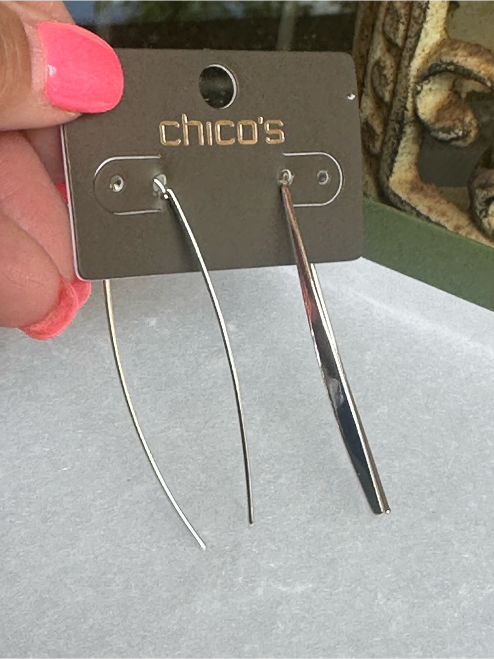 NWT Chico's silver minimalist curved‎ wire threader earrings.